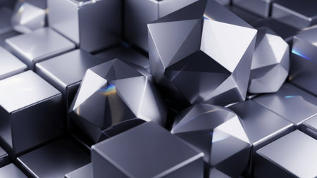 Abstract 3d rendering of chaotic silver cubes. Futuristic background design.の素材
