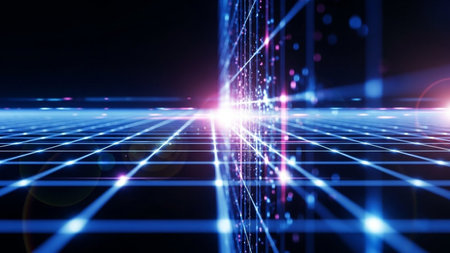3d illustration of abstract technology background. High tech glowing grid.の素材