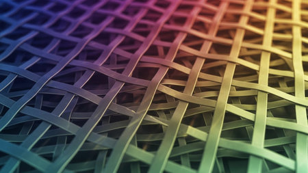 Abstract 3d rendering of geometric shapes. Bended stripes background. Reflective surface pattern.の素材