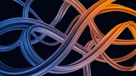 abstract colorful twisted lines on black background, 3d render illustrationの素材