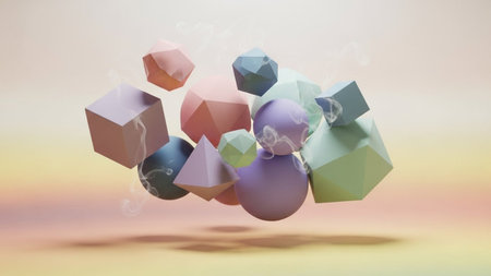 Abstract 3d rendering of geometric shapes in pastel colors. Futuristic background.の素材