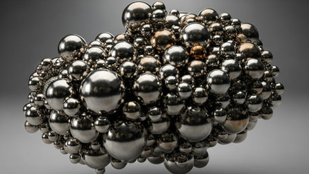 3d illustration of abstract background with spheres in black and silver colorsの素材