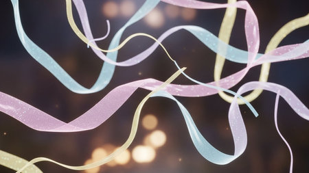 Abstract background with bokeh defocused lights and ribbons.の素材