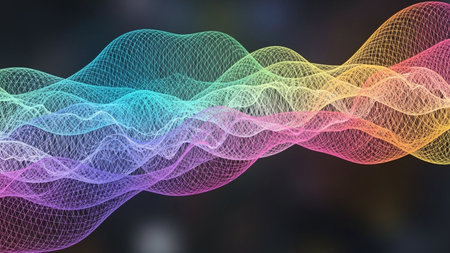 Colorful abstract background with glowing lines, 3d rendering computer generated backdropの素材