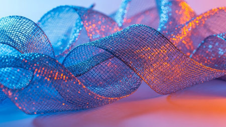 close-up of blue ribbon on a light background, shallow depth of fieldの素材