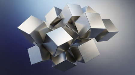 Abstract 3d rendering of metal cubes in the shape of a pyramidの素材