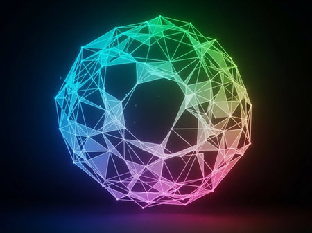 Abstract soccer ball in low poly style on dark background. 3D Renderingの素材