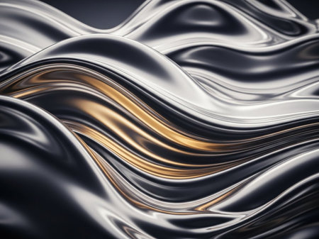 Abstract metallic background with smooth lines. 3d rendering, 3d illustration.の素材
