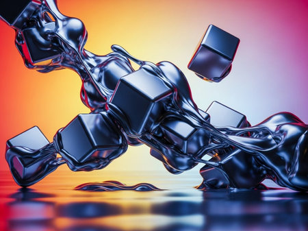 Black cubes in water. 3d rendering, 3d illustration.の素材