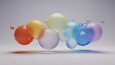 3d rendering of multicolored spheres on a white background.の素材