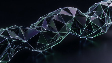 Abstract 3d rendering of low poly wireframe object. Futuristic background with polygonal shape.の素材