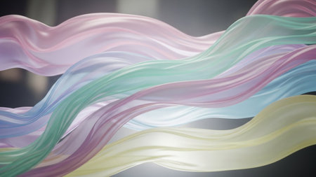 3d render, abstract background, multi-colored wavy fabricの素材