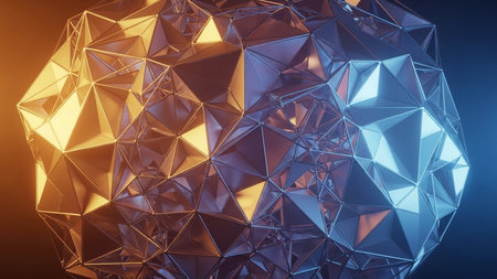 Abstract 3d rendering of chaotic polygonal shape. Futuristic low poly background.の素材