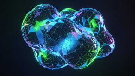 Abstract polygonal sphere. Futuristic technology style. 3D renderingの素材