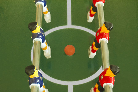 Table soccer or football field, players and ball