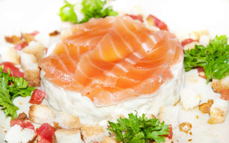 Appetizing tasty Japan salad with salmon and parsley for menuの写真素材