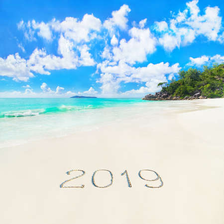 Perfect tropical palm sandy beach Anse Georgette at Praslin island, Seychellesの写真素材