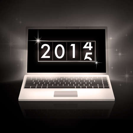 New Year 2014 analog countdown counter board with laptopの写真素材