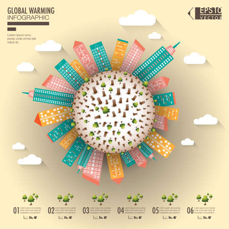 Cityscape illustration with global warming infographic elements vectorのイラスト素材