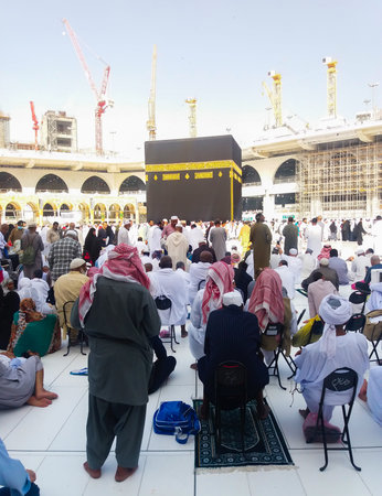 Makkah, Saudi Arabia -March, 2019:Muslim Pilgrims at The Kaaba in The Haram Mosque of Mecca, Saudi...