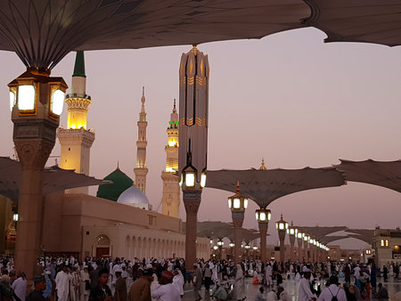 Madinah, Saudi Arabia march 2019, Muslims at Prophet Muhammad's mosque square in Madinah...