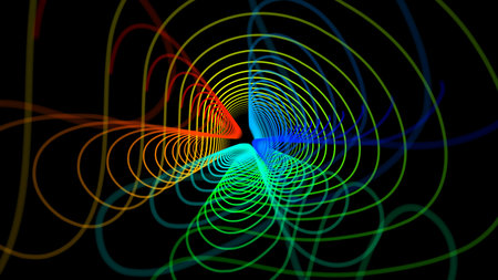 Abstract 3d rendering glowing lines background.の写真素材