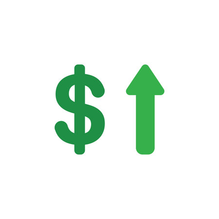 Illustration concept of green dollar symbol with green arrow pointing up icon flat design style.