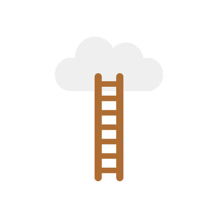 Vector illustration concept of climb to the grey cloud with brown ladder icon on white background with flat design style.のイラスト素材