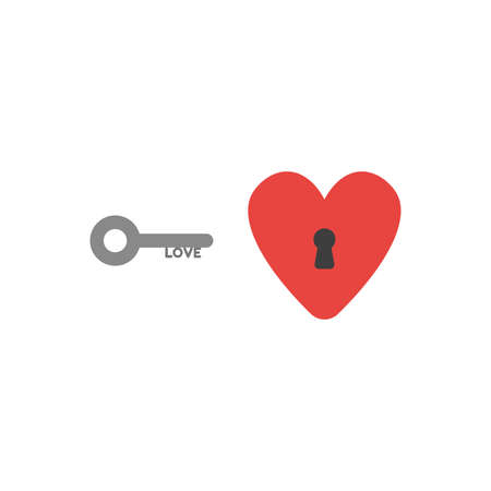 Flat design style vector illustration concept of grey love key and red heart symbol icon with black keyhole on white background.のイラスト素材
