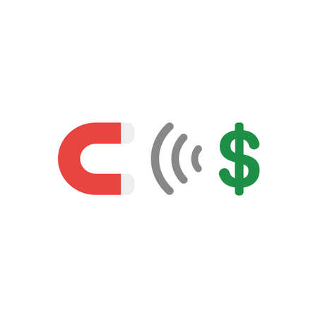 Flat design style vector illustration concept of red and grey magnet attracting green dollar money symbol icon on white background.のイラスト素材