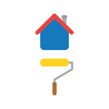 Flat design style vector illustration concept of yellow roller paint brush painting blue house symbol icon on white background.のイラスト素材