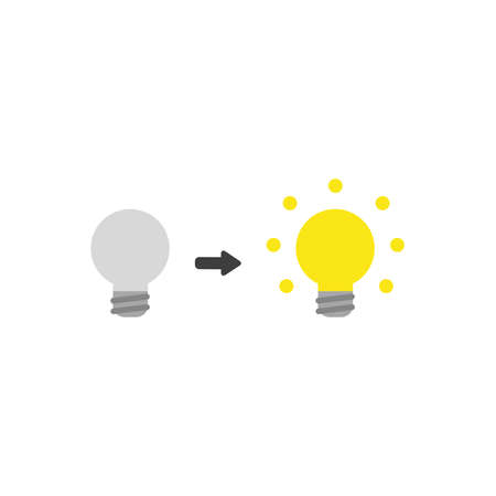 Flat design style vector illustration concept of grey light bulb symbol icon symbolizes bad idea glowing and symbolizes good idea on white background.のイラスト素材