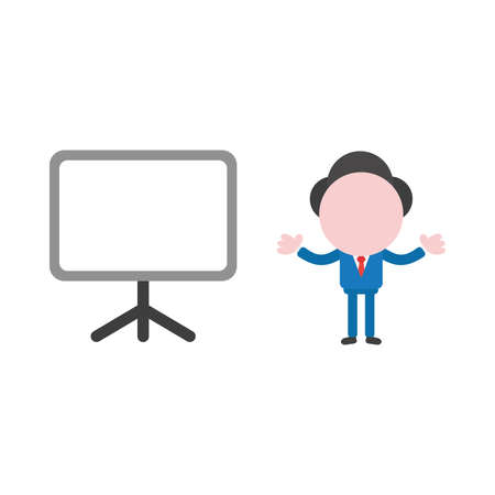 Vector cartoon illustration concept of faceless businessman mascot character with blank presentation chart board symbol icon.のイラスト素材