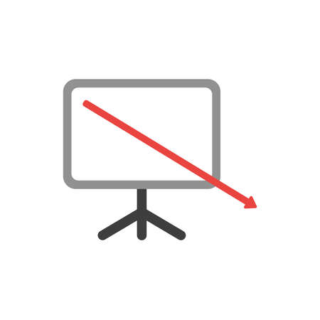 Flat design illustration concept of red arrow moving down and out of presentation chart symbol icon.のイラスト素材
