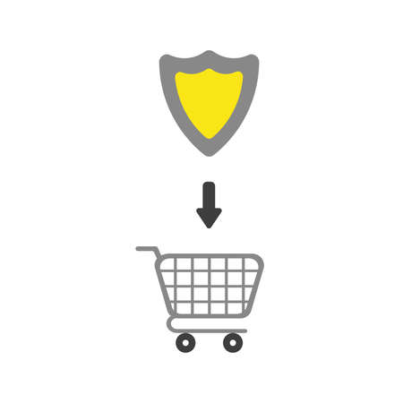Flat design illustration concept of shield guard symbol icon into grey shopping cartのイラスト素材