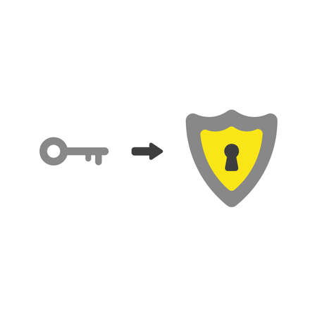 Flat design illustration concept of shield guard symbol icon with keyhole and grey key.のイラスト素材