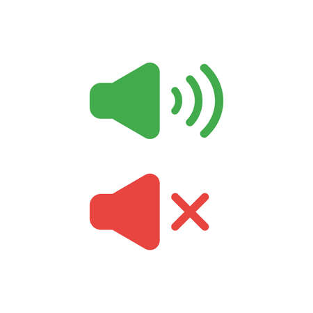 Flat design illustration concept of green and red speaker sound symbol icons on and off.のイラスト素材
