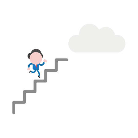 Vector illustration of businessman character running on stairs to reach cloud icon.のイラスト素材