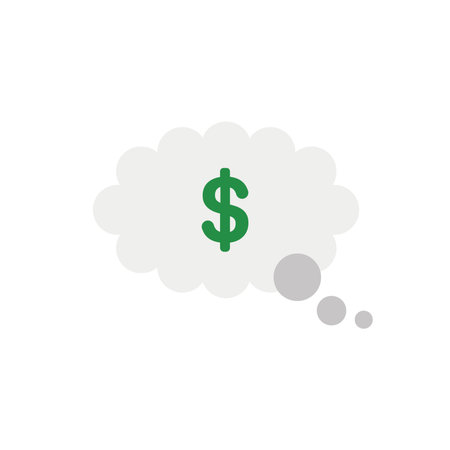 Vector illustration concept of green dollar symbol inside grey thought bubble icon.