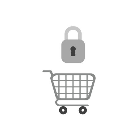 Vector illustration concept of closed padlock over shopping cart icon.のイラスト素材