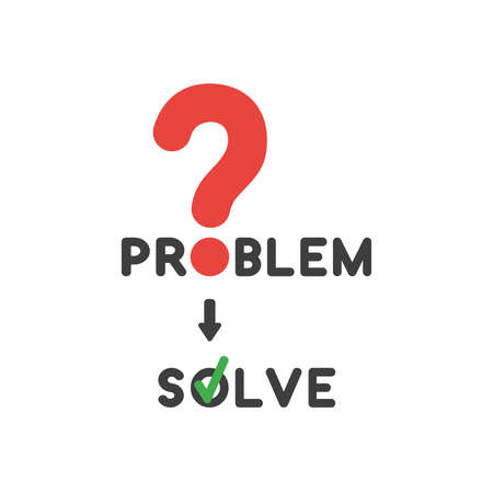 Vector illustration concept of problem word with red question mark and solve word with green check mark icon.のイラスト素材