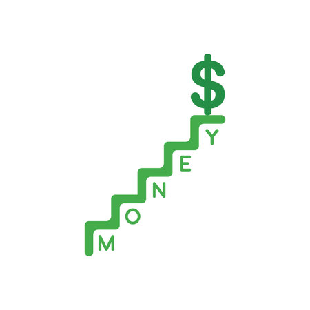 Vector illustration concept of money word in green stairs and dollar symbol at top of stairs.のイラスト素材