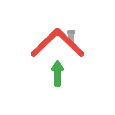 Vector illustration concept of green arrow moving up under house roof icon.のイラスト素材