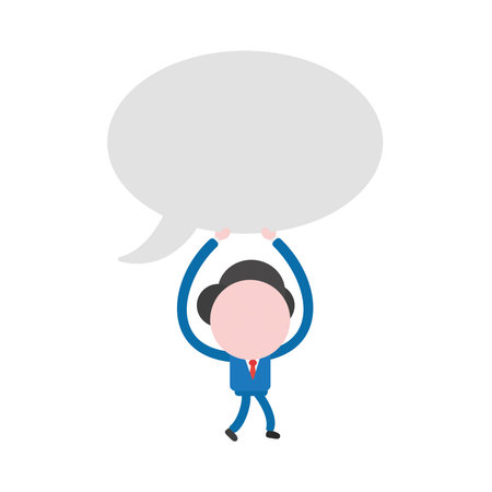 Vector illustration concept of businessman character walking and carrying blank speech bubble iconのイラスト素材