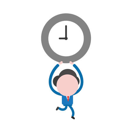 Vector illustration concept of businessman character running and holding up clock time icon.のイラスト素材