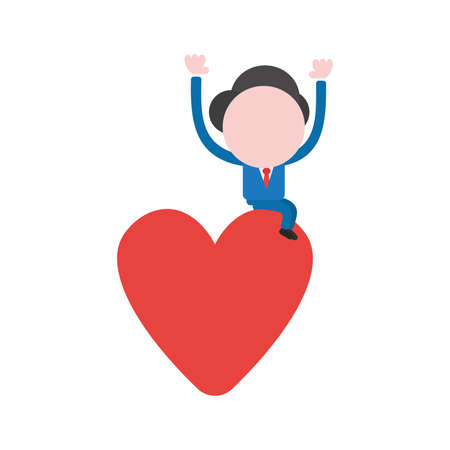 Vector illustration of faceless businessman character sitting on red heart.のイラスト素材