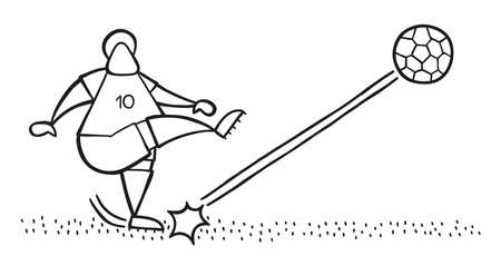Vector illustration cartoon soccer player man shooting ball on pitch.のイラスト素材