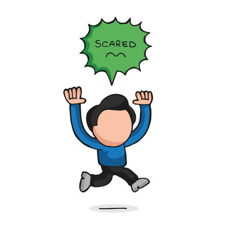 Vector hand-drawn cartoon illustration of running man with scared thought bubbleのイラスト素材