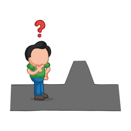Vector hand-drawn cartoon illustration of confused man on road separation.のイラスト素材