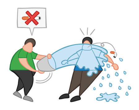 Vector illustration cartoon man character throw water with bucket to smoker and say no smoking...